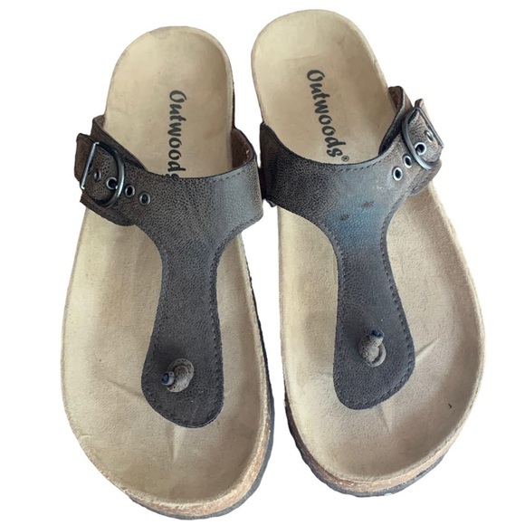 OUTWOODS Dark Brown Thong Cork Sandals Sz 9 - Picture 1 of 6